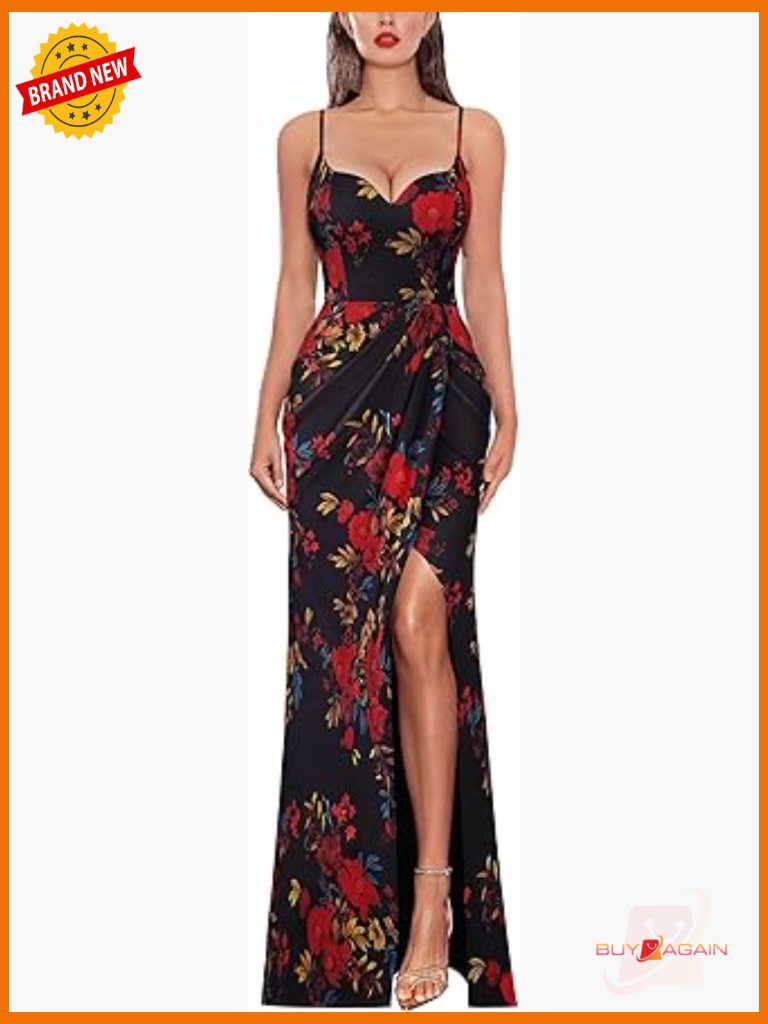 Sexy Ruched Bodycon Maxi Dress With Spaghetti Straps And High Slit